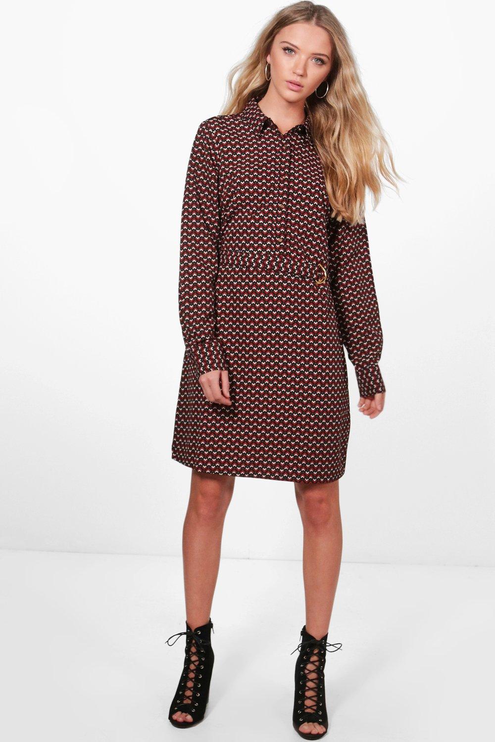 boohoo geo print shirt dress