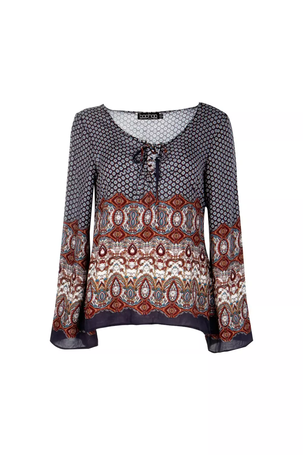 Navy Helen Border Print Lace Up Front Blouse alternative image