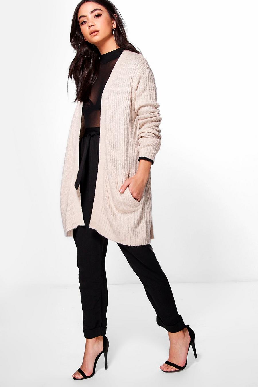Wheat beige Phoebe Mid Length Open Front Cardigan