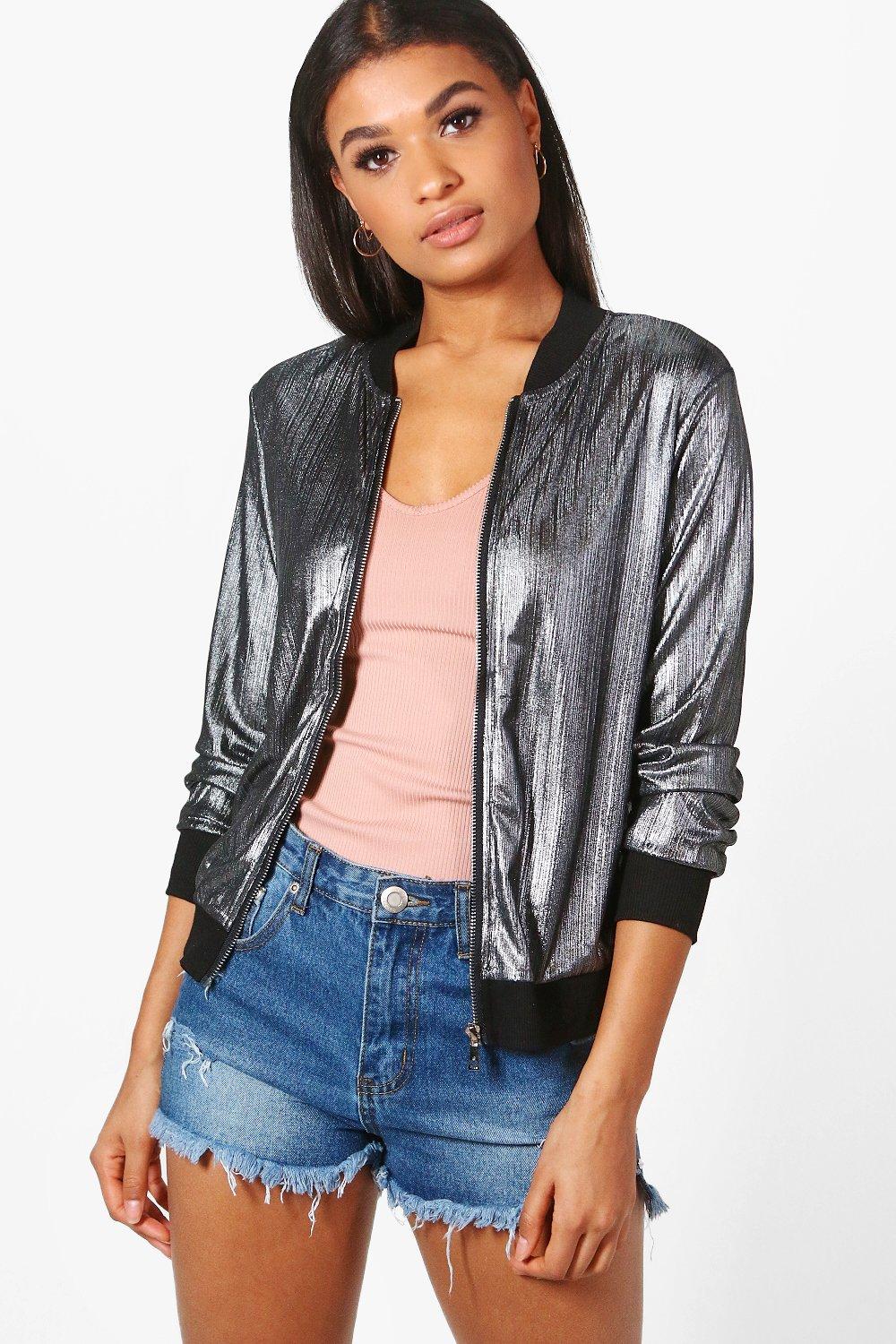 Metallic bomber outlet jacket womens