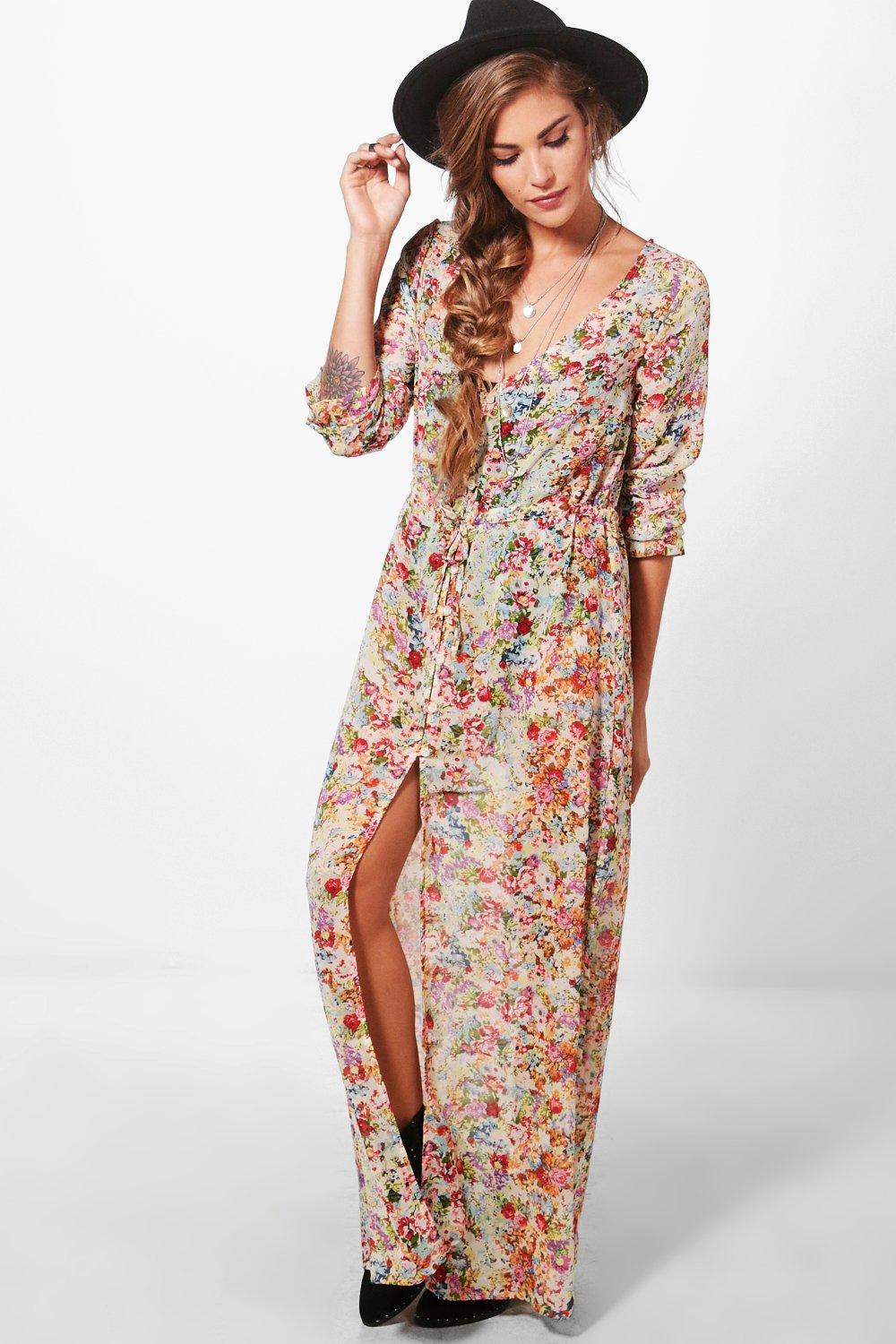 button up maxi dress with sleeves