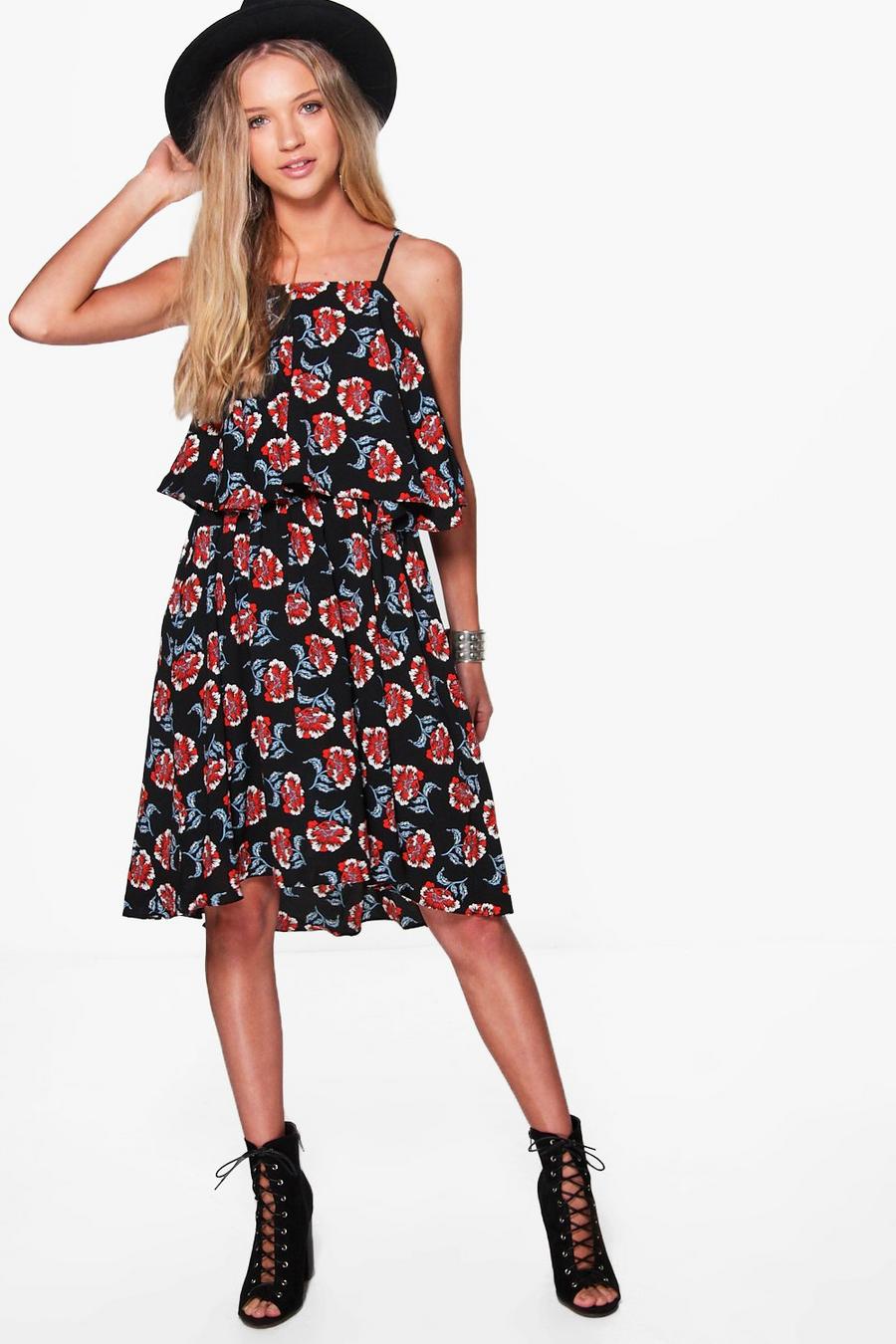 Black Philly All Over Printed Strappy Swing Dress image number 1