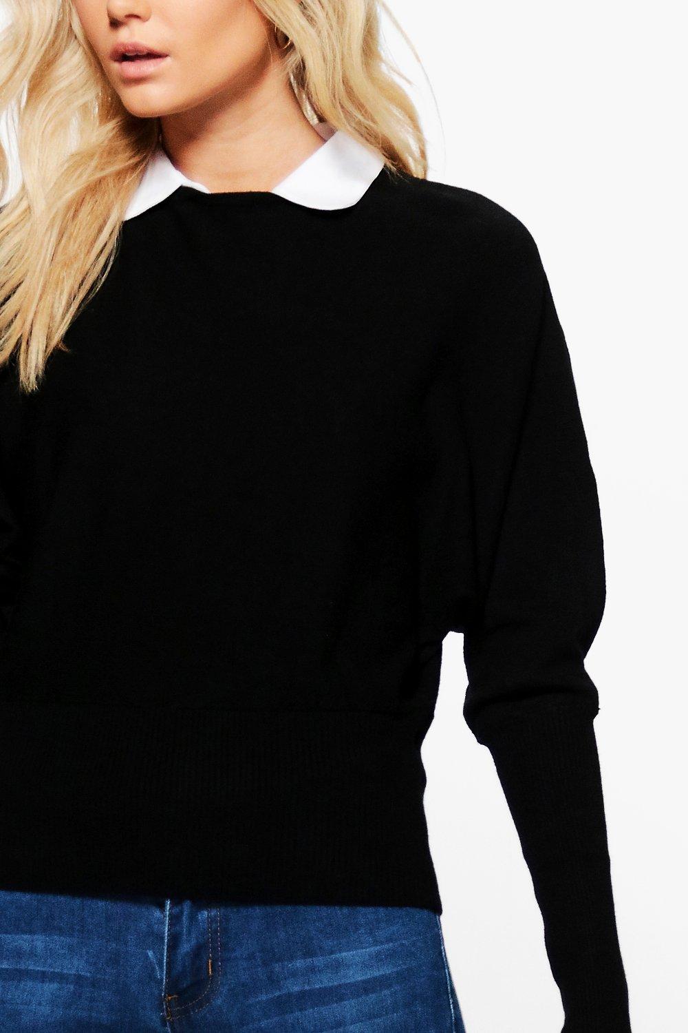 Women's jumper with shirt collar sale