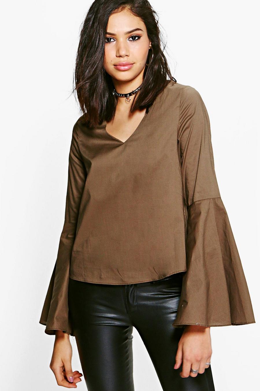 Khaki Lauren Flared Sleeve Top image number 1