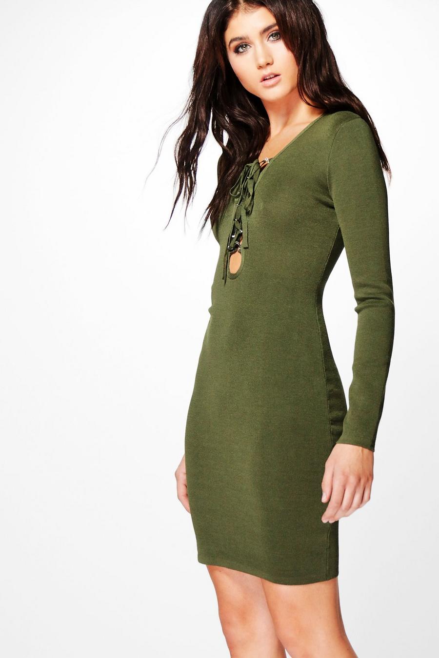 Jessica Long Sleeve Lace Up Bodycon Dress image number 1