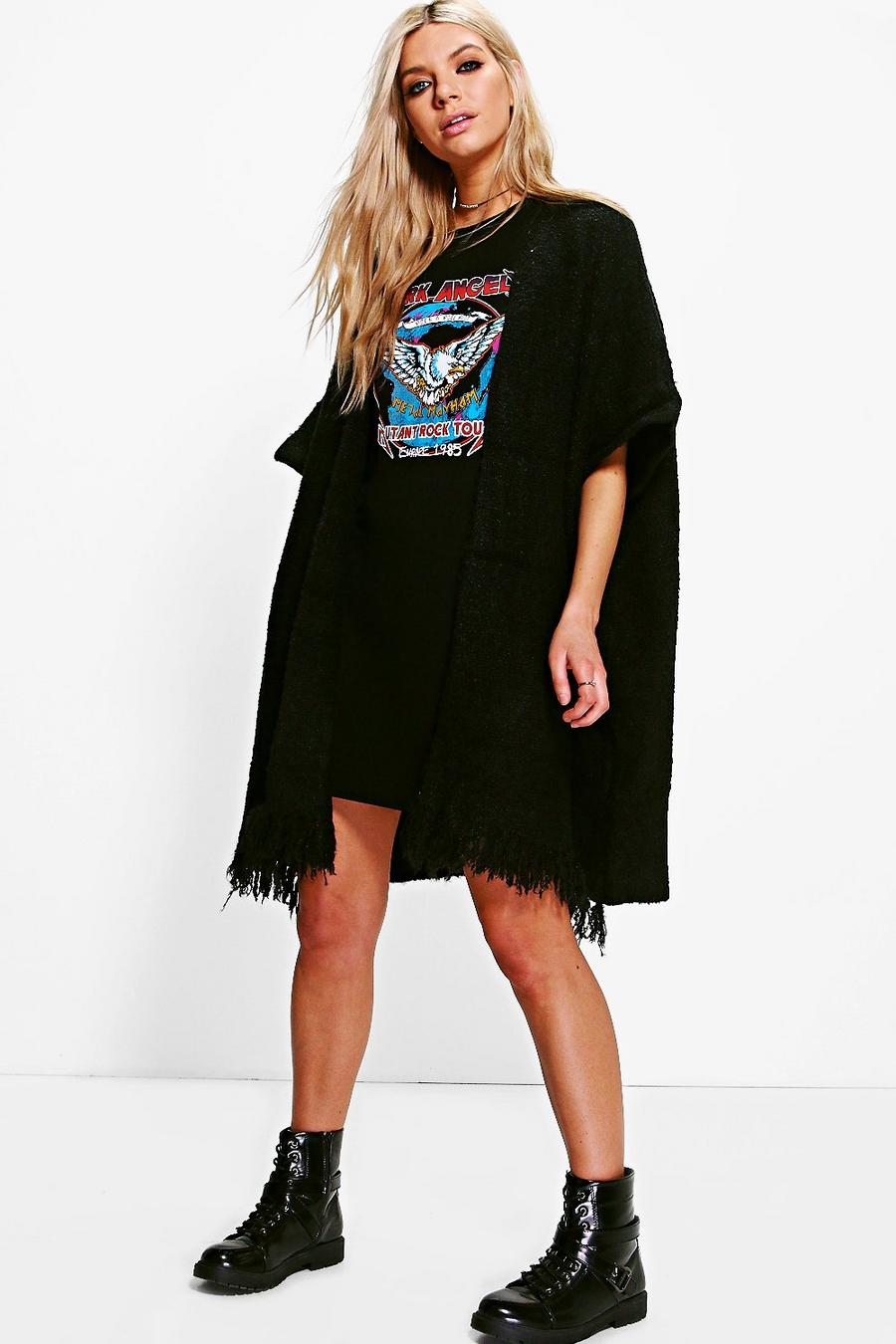 Black Emma Tassel Trim Blanket Cardigan