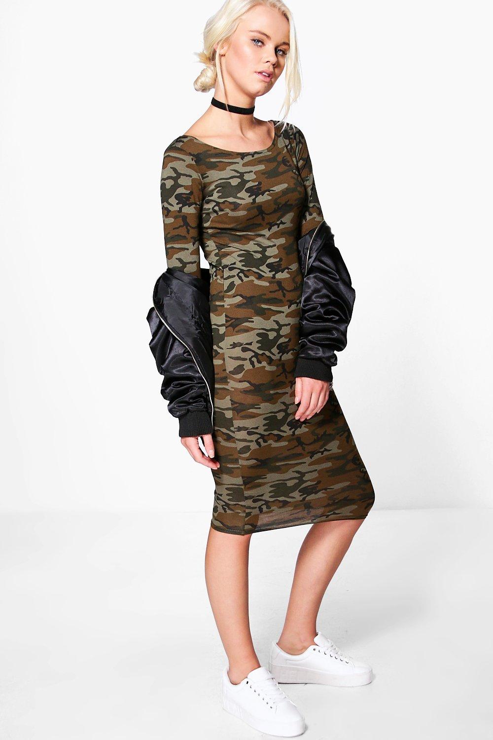 camo long sleeve dress