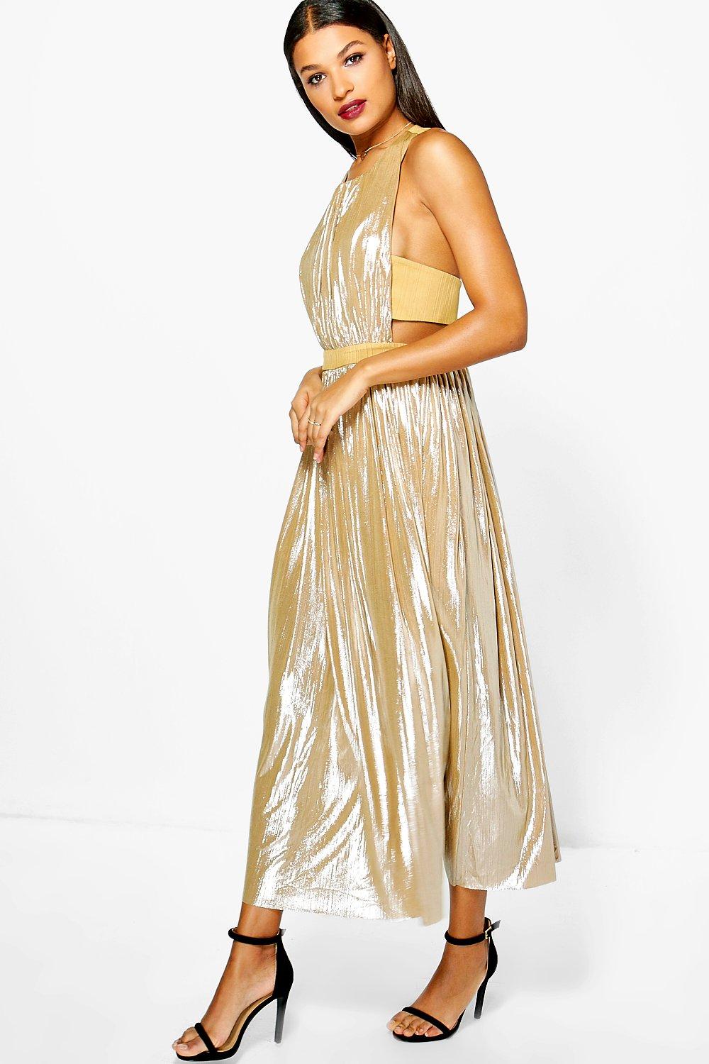 gold metallic maxi dress