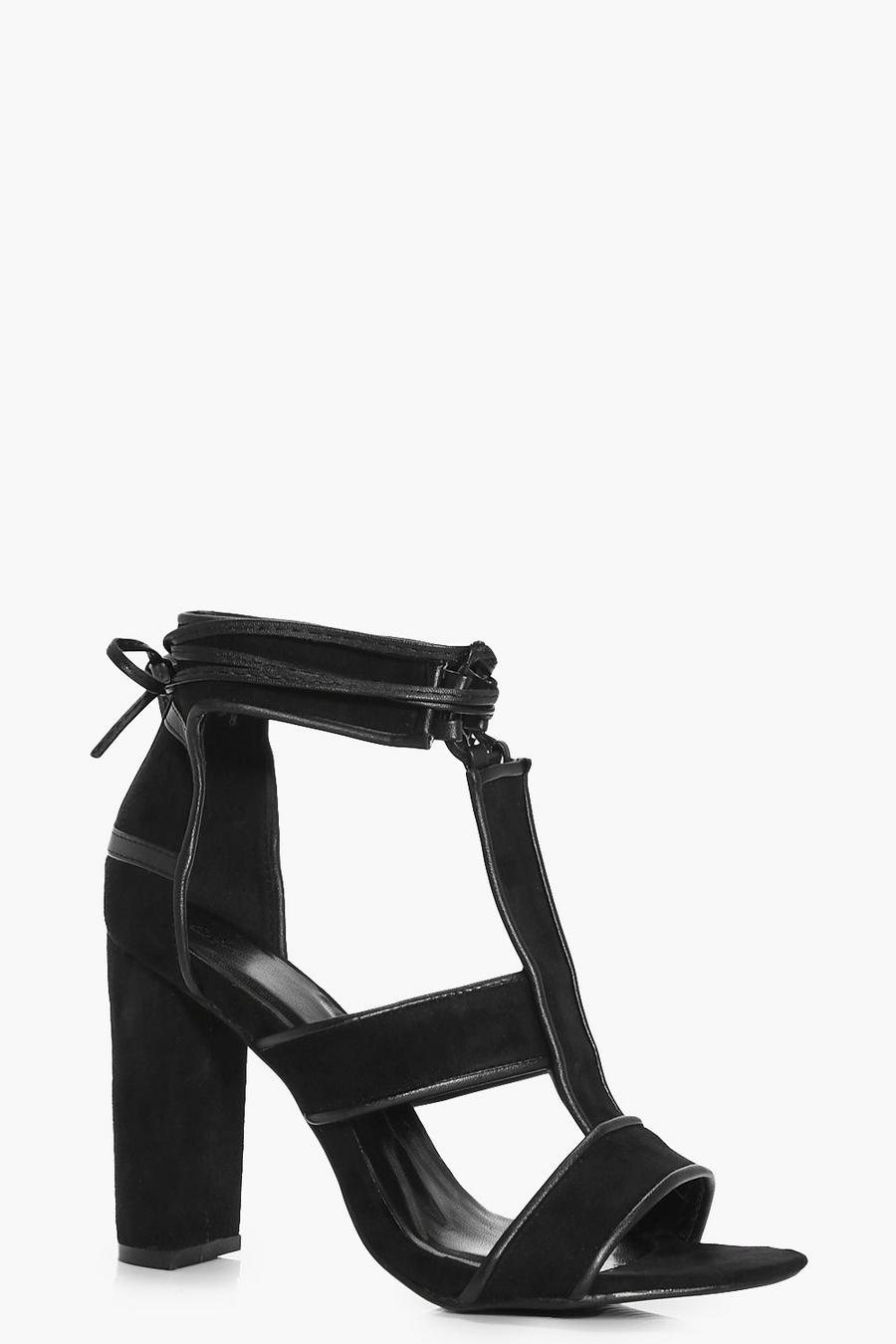 zapatos de tacón grueso con barra en forma de T bella, Negro image number 1