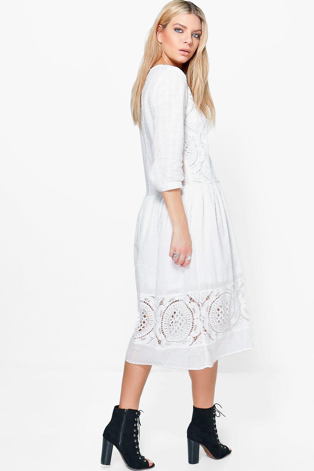 white lace smock dress