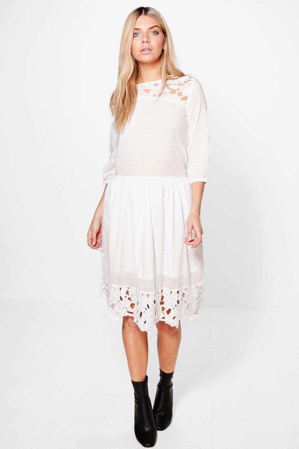 white lace smock dress