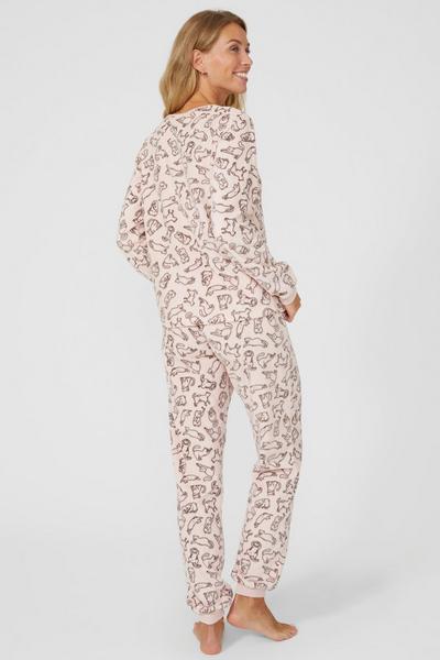 Debenhams pink Long Sleeve Fleece Cat Print Pj