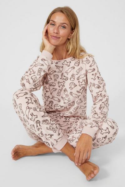 Debenhams pink Long Sleeve Fleece Cat Print Pj