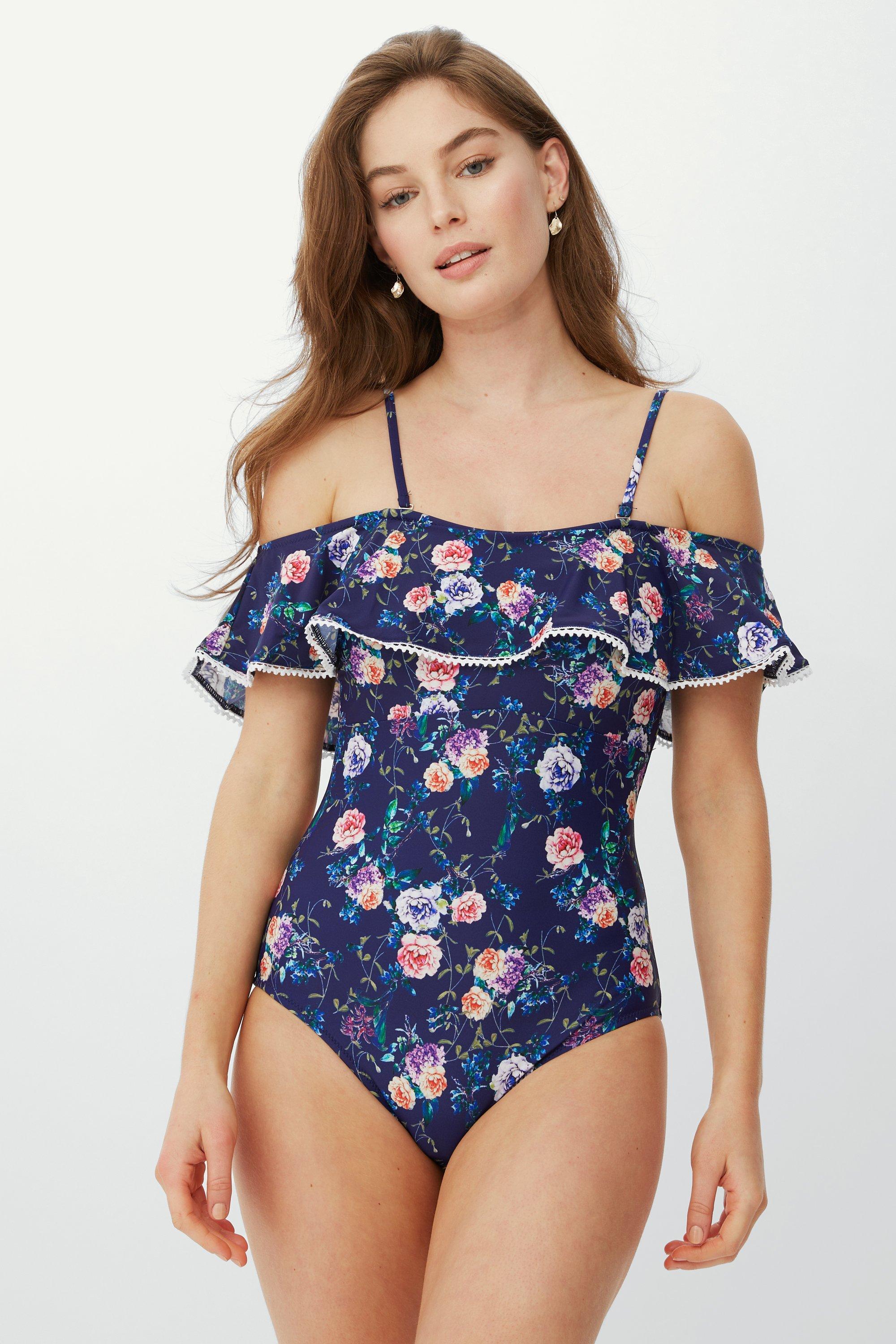 Debenhams Frill Shoulder Ditsy Floral Swimsuit Debenhams