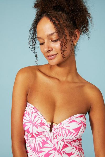 Debenhams pink Summer Palm Print Padded Bandeau Swimsuit
