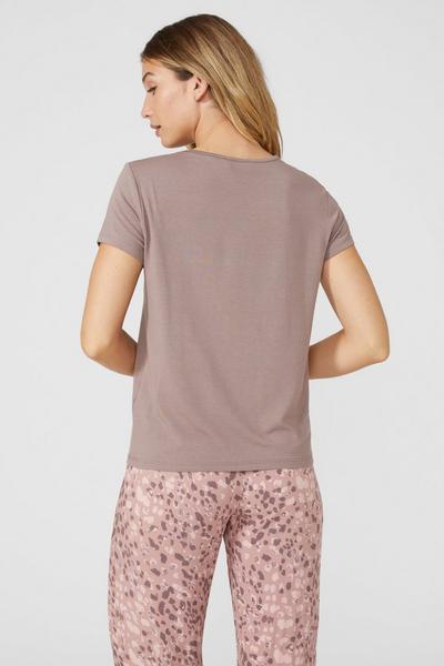 Debenhams taupe Leopard Short Sleeve Jersey Top With Printed Pocket