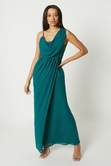 Debut London by Coast Wrap Skirt Chiffon Bridesmaids Dress emerald