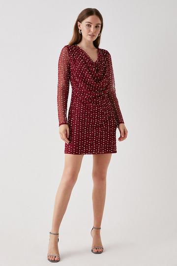 Debut London by Coast Bead And Pearl Cowl Neck Mini Dress red