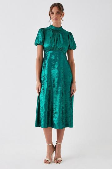 Debut London by Coast High Neck Puff Sleeve With Tie green