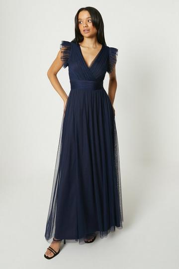 Navy Debut London by Coast Wrap Front Mesh Bridesmaids Dress