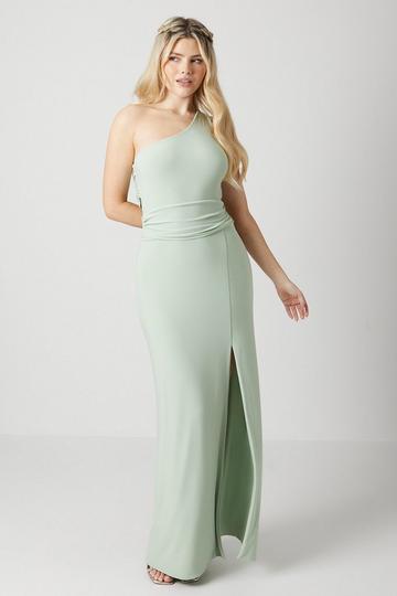 Sage Green Debut London by Coast One Shoulder Drape Back Jersey Bridesmaids Dres