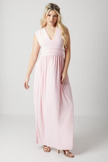 Debut London by Coast Plunge Neckline Wrap Waist Jersey Bridesmaids blush