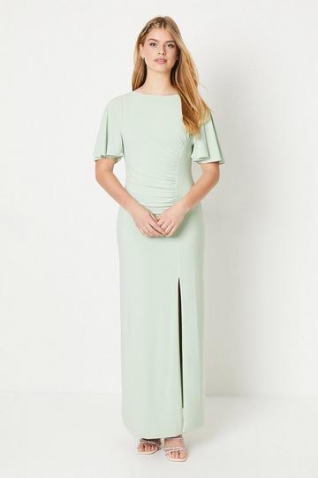 Sage Green Debut London by Coast Angel Sleeve Twist Back Jersey Bridesmaid Dress