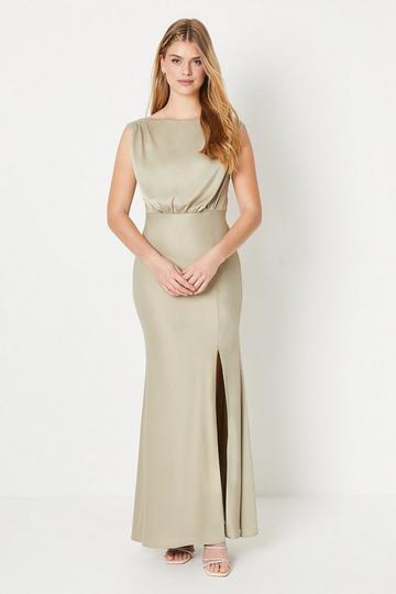 Debut London by Coast Cowl Back Satin Bridemaids Dress olive