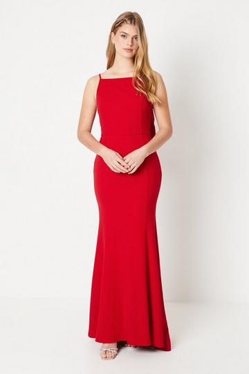 Red Debut London by Coast Statement Bow Sculpting Crepe Fishtail Prom Dre