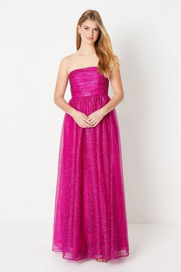 Debut London by Coast Glitter Mesh Bandeau Full Skirted Prom Dress pink