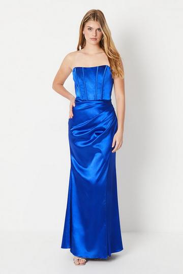 Debut London by Coast Satin Corset Bodice Drape Prom Dress cobalt