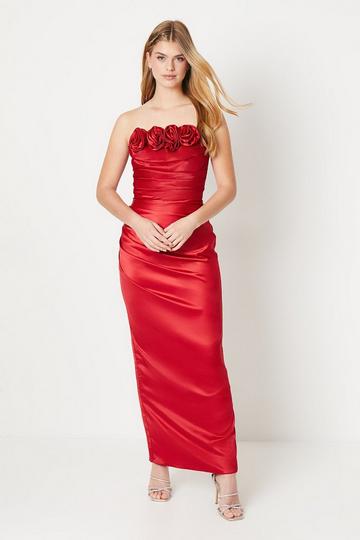 Debut London by Coast Satin Corset Bodice Drape Prom Dress red