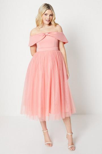 Debut London by Coast Bow Detail Bardot Tulle Dress blush