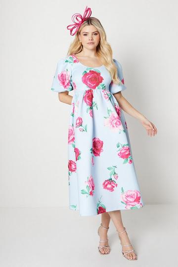 Blue Debut London by Coast Rose Scuba Puff Sleeve Dress