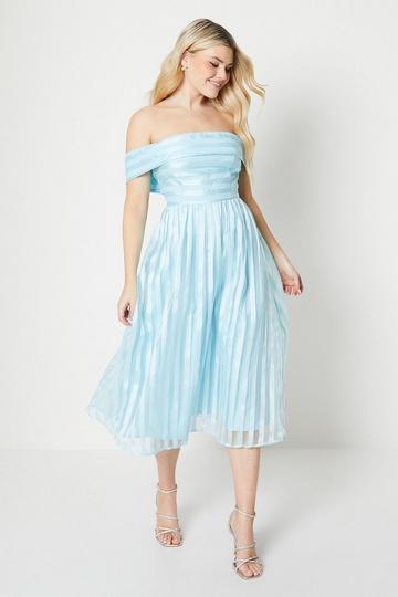 Debut London by Coast Organza Stripe Bardot Midi Dress pale blue