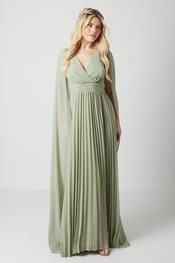 Olive Green Debut London by Coast Pleated Cape Detail Georgette Bridesmaids Dress