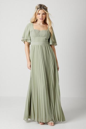 Debut London by Coast Angel Sleeve Georgette Bridesmaids Dress olive