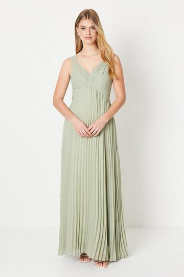 Debut London by Coast Pleated Bodice Georgette Bridesmaids Dress olive