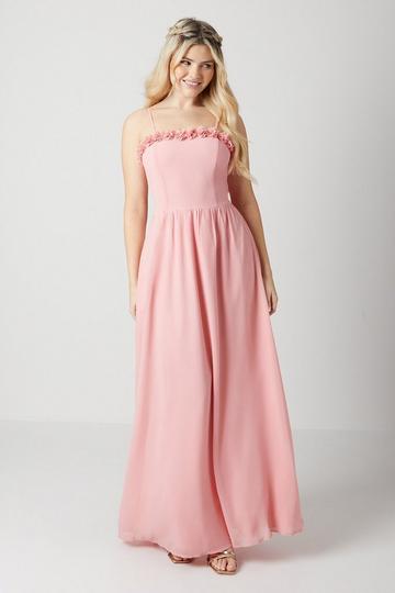 Debut London by Coast 3d Floral Trim Georgette Bridesmaids Dress blush