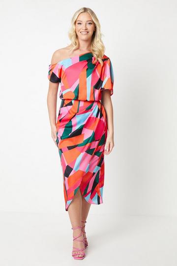 Debut London by Coast Fallen Shoulder Printed Midi Dress multi