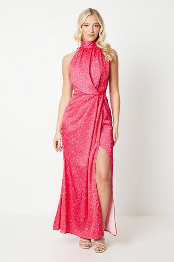 Pink Debut London by Coast Halterneck Satin Midi Dress