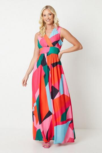 Debut London by Coast V Neck Full Skirted Maxi Dress multi