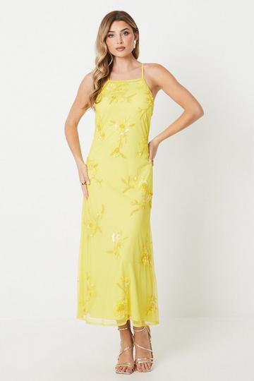 Yellow Debut London by Coast Summer Floral Beaded Midaxi Dress