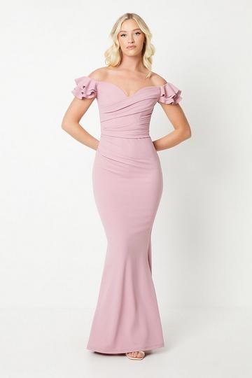 Debut London by Coast Bardot Rose Detail Stretch Crepe Bridesmaids Dress dusty rose