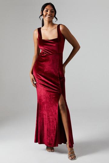 Debut London by Coast Square Neck Velvet Bridesmaids Maxi Dress merlot