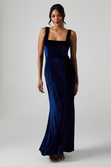 Debut London by Coast Square Neck Velvet Bridesmaids Maxi Dress navy