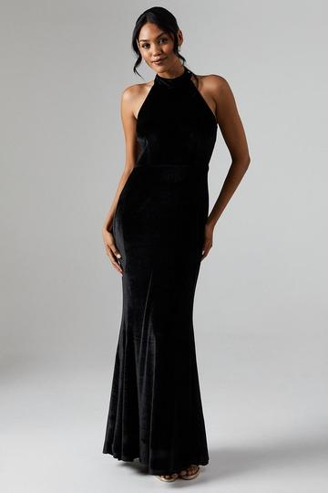 Black Debut London by Coast Halterneck Velvet Bridesmaids Maxi Dress