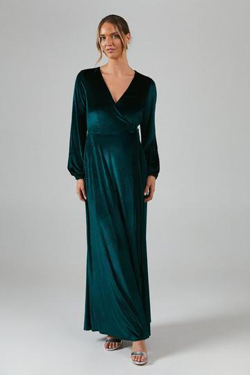 Debut London by Coast Long Sleeve Wrap Velvet Bridesmaids Dress emerald