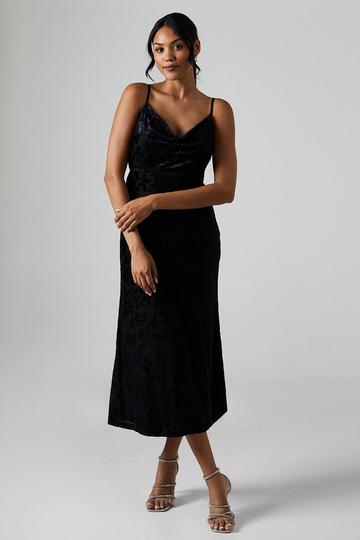 Black Debut London By Coast Devore Cowl Neck Midi Dress