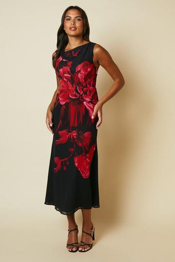 Black Debut London By Coast Georgette Printed Sleeveless Midi Dress